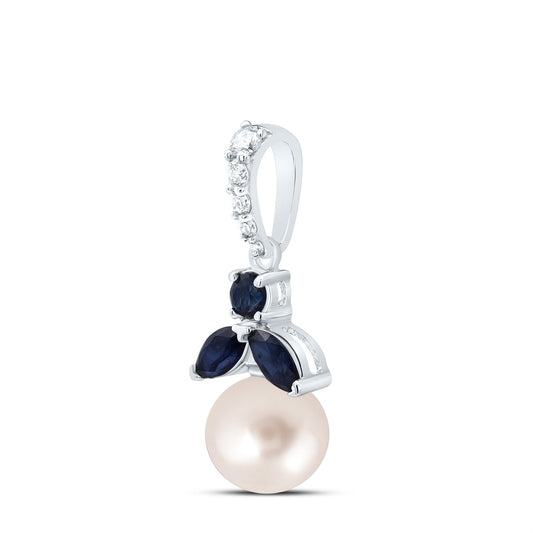 1.89 Ctw Natural Diamond Black Diamond Pearl Pendant in 14k White Gold