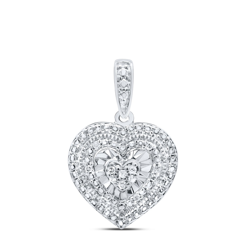 0.05 Ctw Natural Diamond Cluster Heart Pendant in Sterling Silver