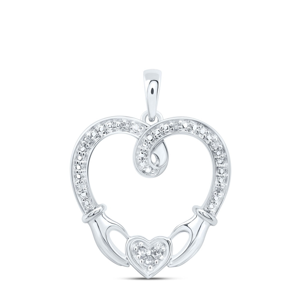 0.05 Ctw Natural Diamond Claddagh  Heart Pendant in Sterling Silver