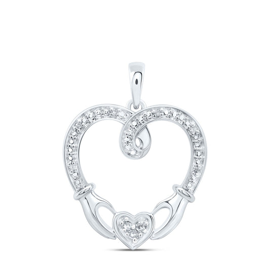 0.05 Ctw Natural Diamond Claddagh  Heart Pendant in Sterling Silver