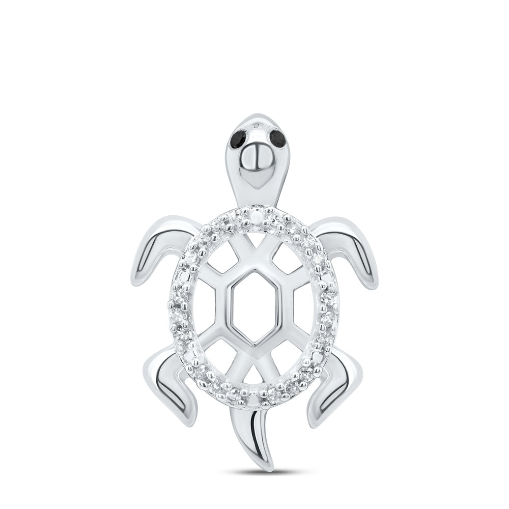 0.07 Ctw Natural Diamond Turtle Animal Pendant in Sterling Silver