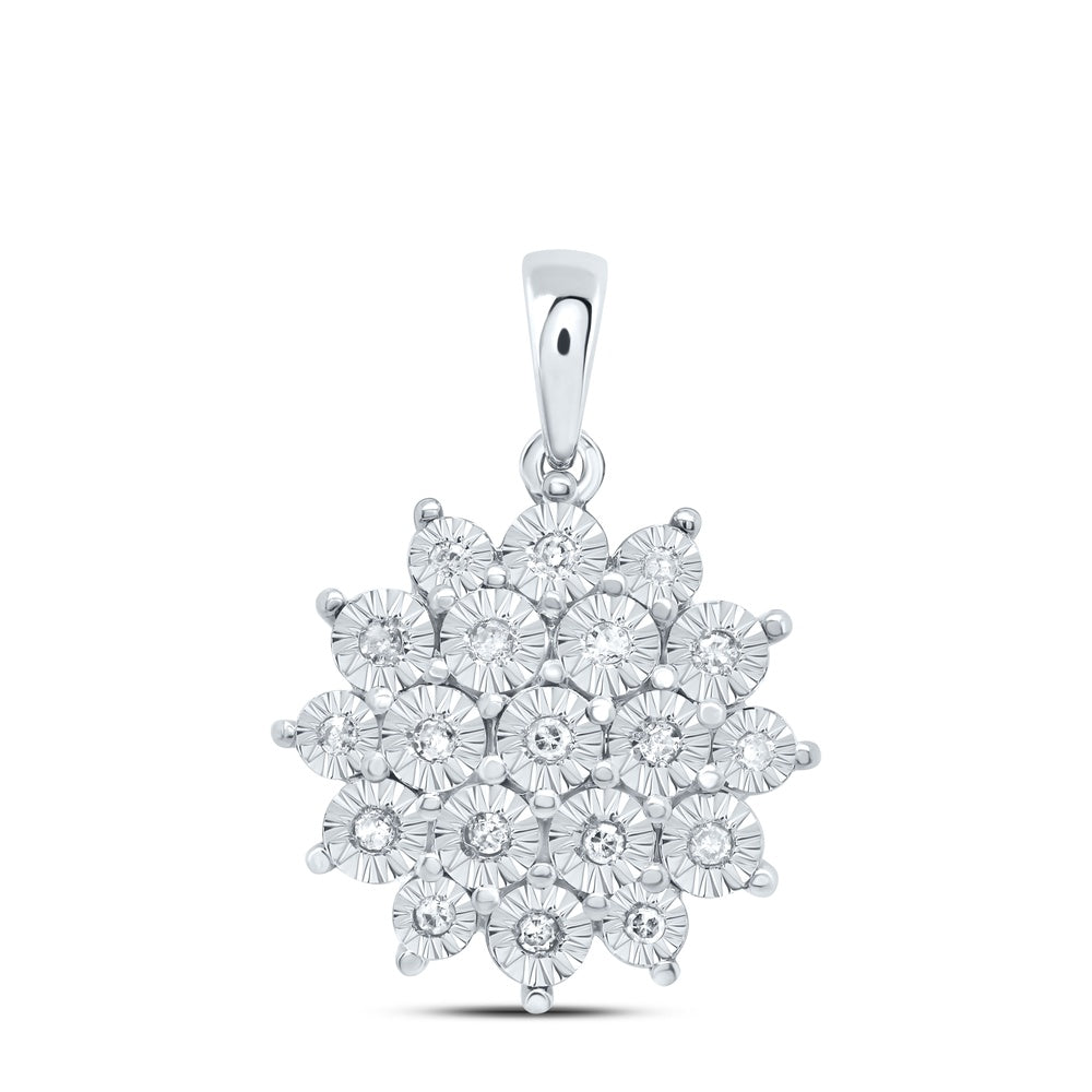 0.1 Ctw Natural Diamond Flower Gift Pendant in Sterling Silver