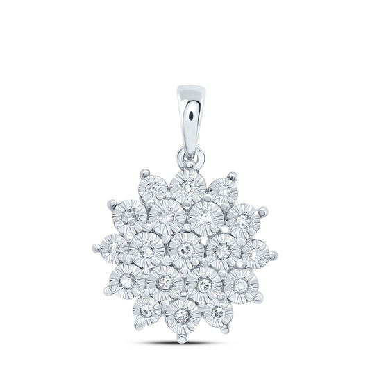 0.1 Ctw Natural Diamond Flower Gift Pendant in Sterling Silver