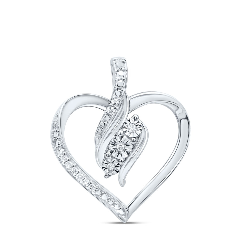 0.05 Ctw Natural Diamond Open Heart Gift Pendant in Sterling Silver