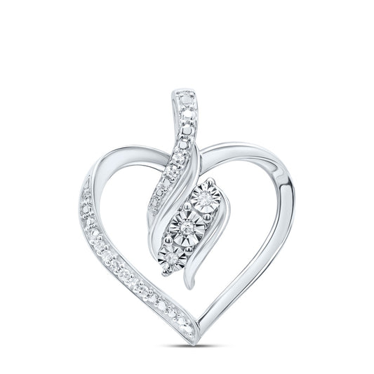 0.05 Ctw Natural Diamond Open Heart Gift Pendant in Sterling Silver