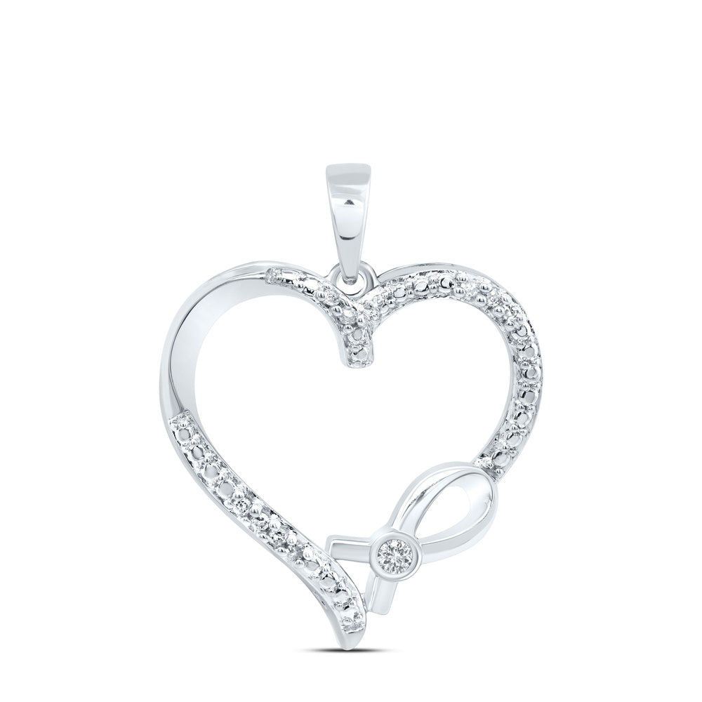 0.05 Ctw Natural Diamond Open Heart Gift Pendant in Sterling Silver