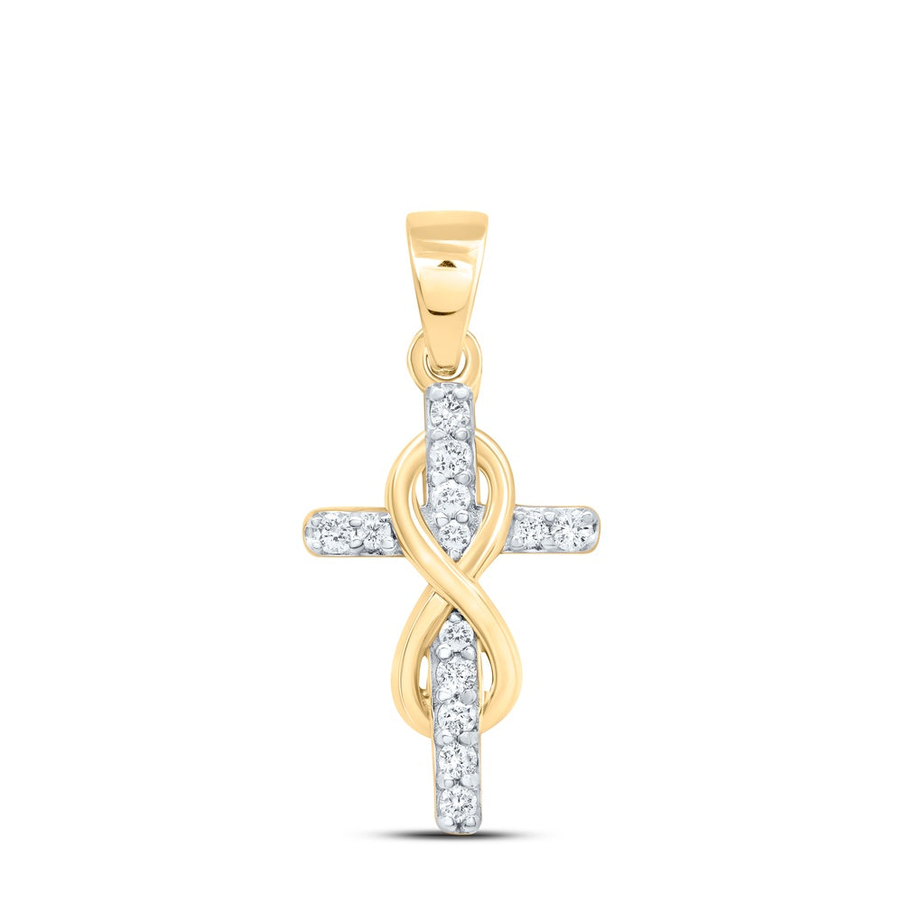 0.11 Ctw Natural Diamond Cross Infinity Fashion Pendant in 10k Yellow Gold