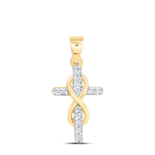 0.11 Ctw Natural Diamond Cross Infinity Fashion Pendant in 10k Yellow Gold