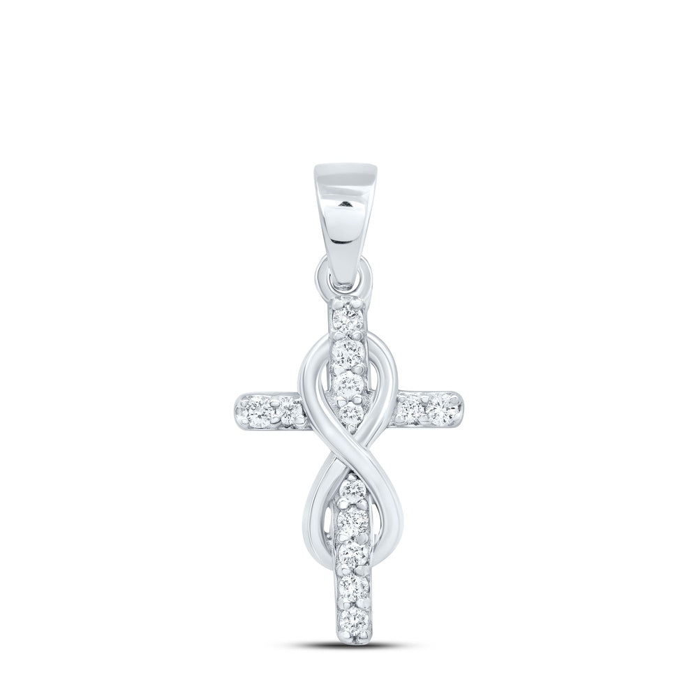 0.11 Ctw Natural Diamond Cross Infinity Fashion Pendant in 10k White Gold