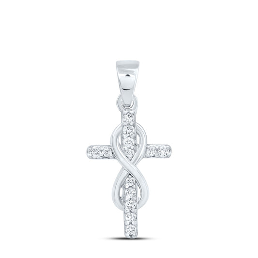 0.11 Ctw Natural Diamond Cross Infinity Fashion Pendant in 10k White Gold