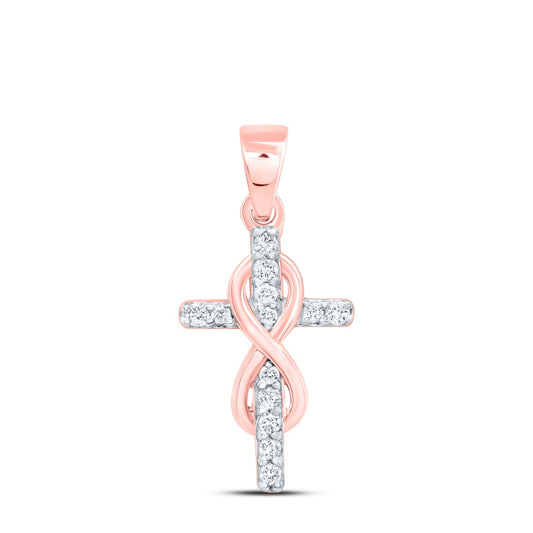 0.11 Ctw Natural Diamond Cross Infinity Fashion Pendant in 10k Rose Gold