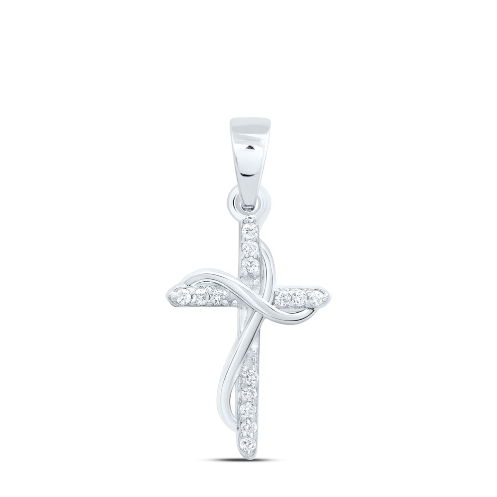 0.06 Ctw Natural Diamond Cross Fashion Gift Pendant in 10k White Gold