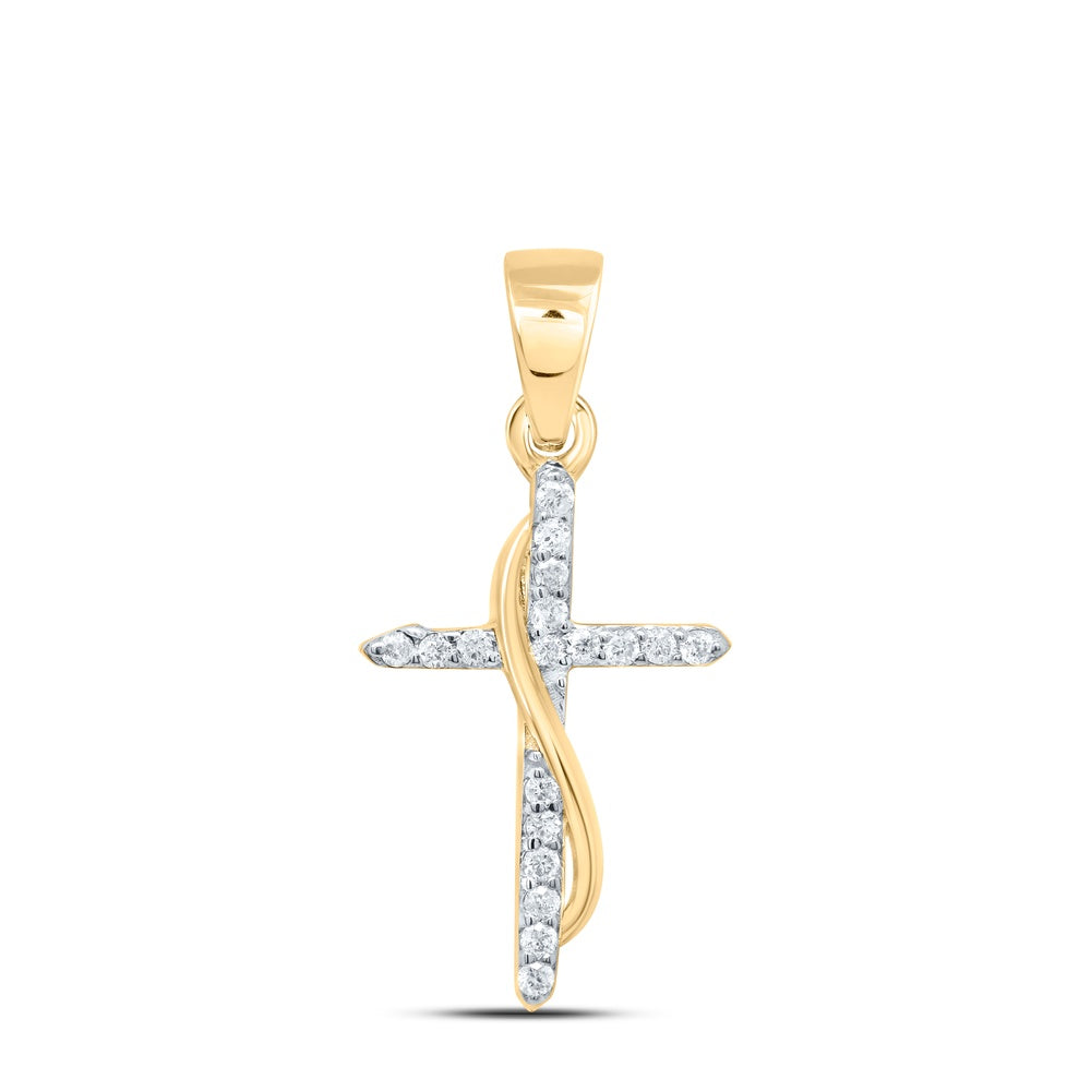 0.07 Ctw Natural Diamond Cross Fashion Gift Pendant in 10k Yellow Gold