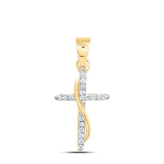 0.07 Ctw Natural Diamond Cross Fashion Gift Pendant in 10k Yellow Gold