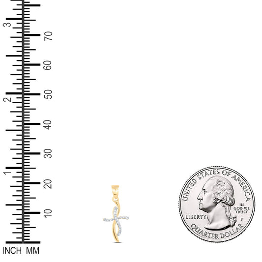 0.06 Ctw Natural Diamond Cross Religious Pendant in 10k Yellow Gold