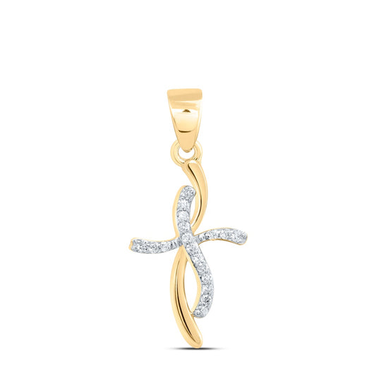0.06 Ctw Natural Diamond Cross Religious Pendant in 10k Yellow Gold