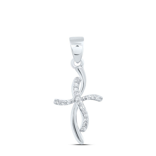 0.06 Ctw Natural Diamond Cross Religious Pendant in 10k White Gold