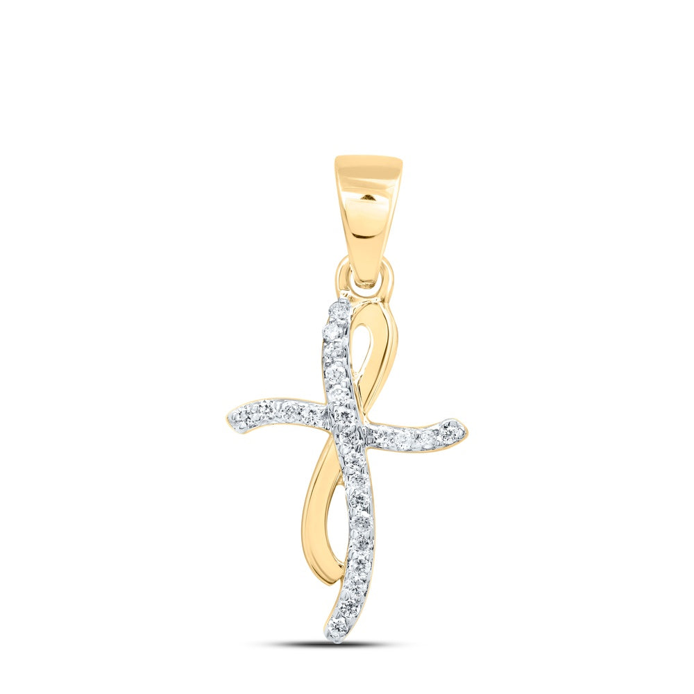 0.07 Ctw Natural Diamond Cross Religious Pendant in 10k Yellow Gold