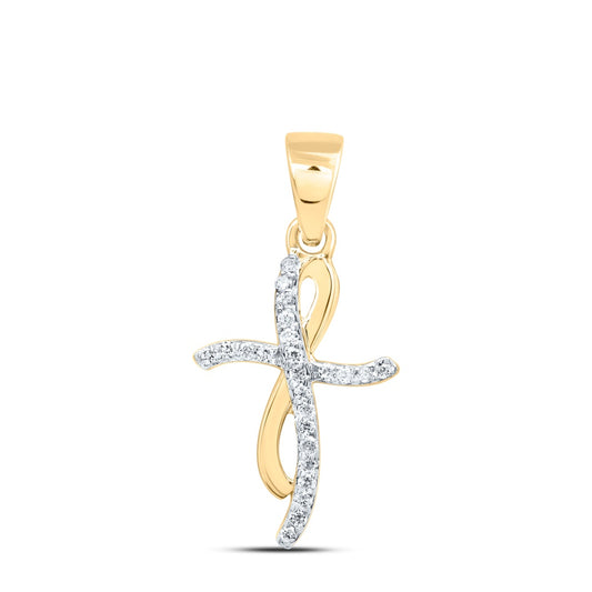 0.07 Ctw Natural Diamond Cross Religious Pendant in 10k Yellow Gold