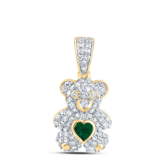 0.46 Ctw Natural Diamond Black Heart Teddy Bear Pendant in 10k Yellow Gold
