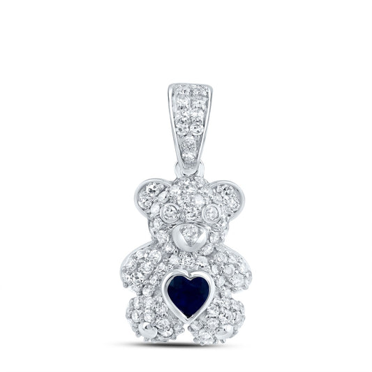 0.49 Ctw Natural Diamond Black Heart Teddy Bear Pendant in 10k White Gold