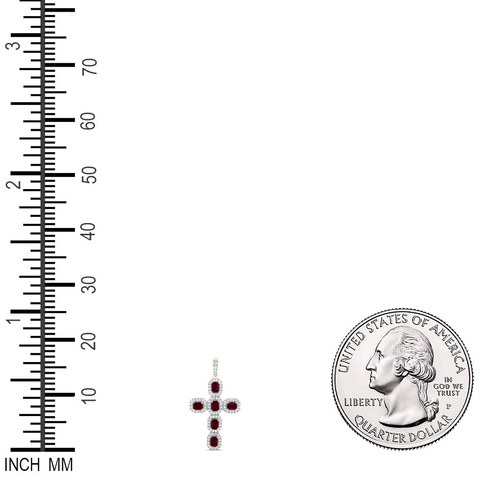 1.73 Ctw Natural Diamond Red Diamond Cross Religious Pendant in 14k Yellow Gold