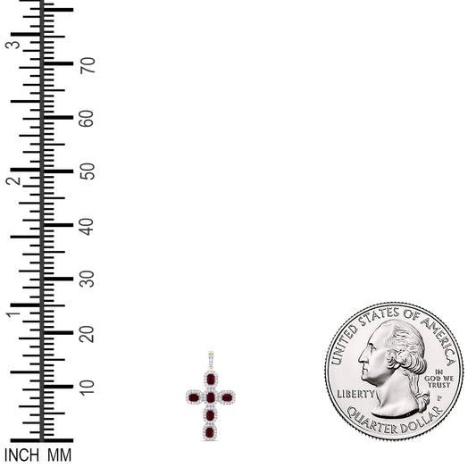 1.73 Ctw Natural Diamond Red Diamond Cross Religious Pendant in 14k Yellow Gold