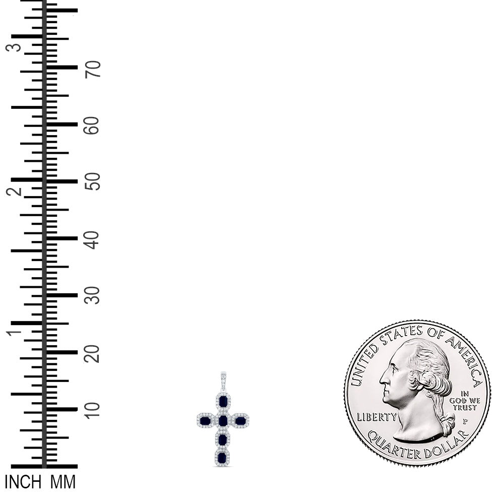 2.19 Ctw Natural Diamond Blue Diamond Cross Religious Pendant in 14k White Gold