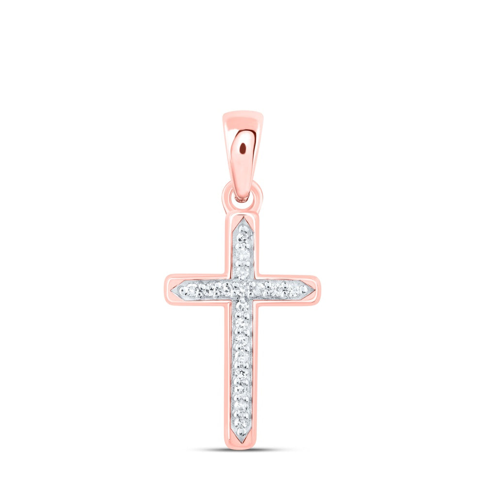 0.05 Ctw Natural Diamond Cross Gift Religious Pendant in 10k Rose Gold