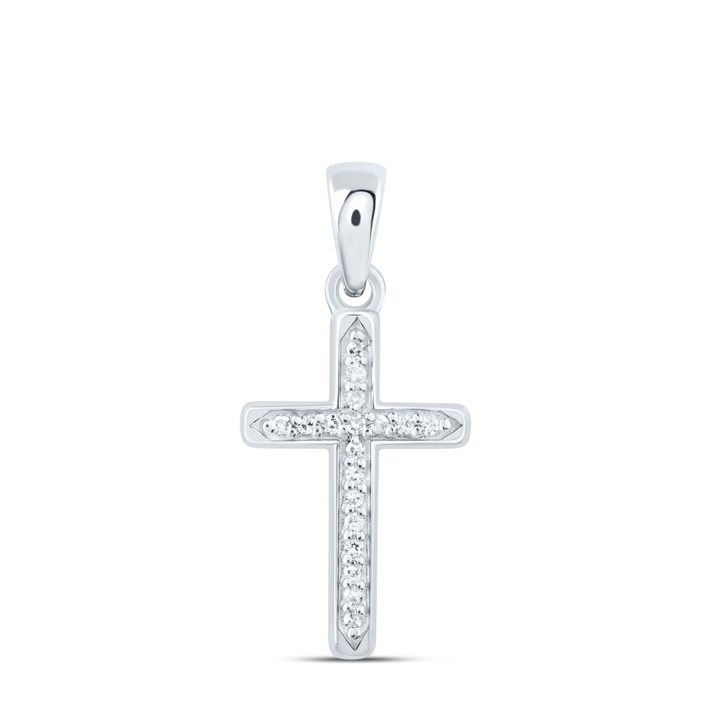 0.05 Ctw Natural Diamond Cross Gift Religious Pendant in 10k White Gold