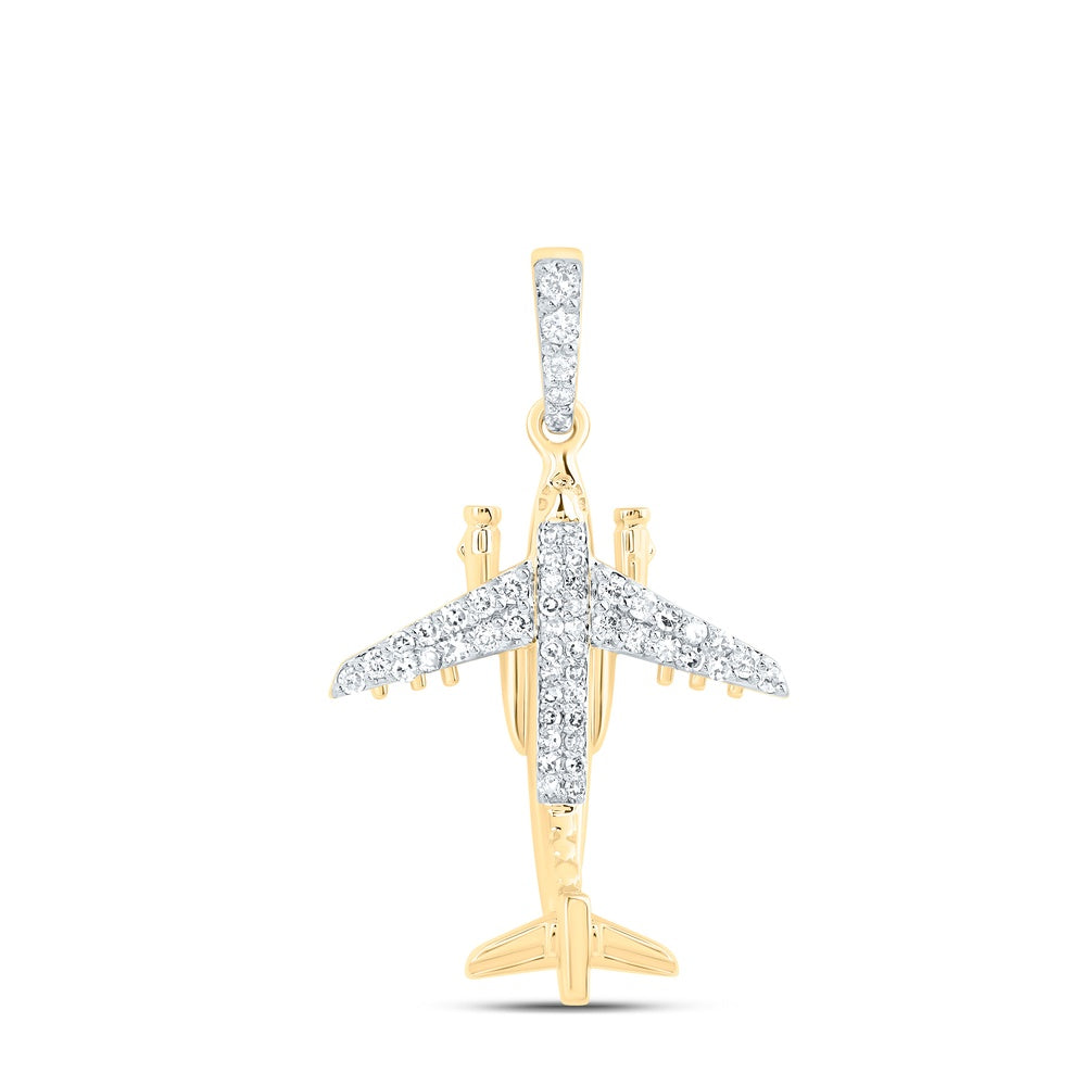 0.36 Ctw Natural Diamond Airplane Pendant in 10k Yellow Gold