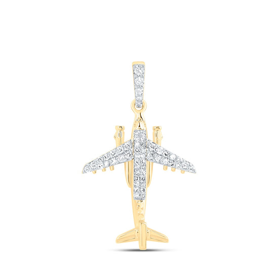 0.36 Ctw Natural Diamond Airplane Pendant in 10k Yellow Gold