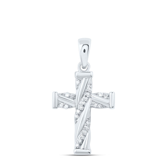 0.06 Ctw Natural Diamond Cross Gift Religious Pendant in 10k White Gold