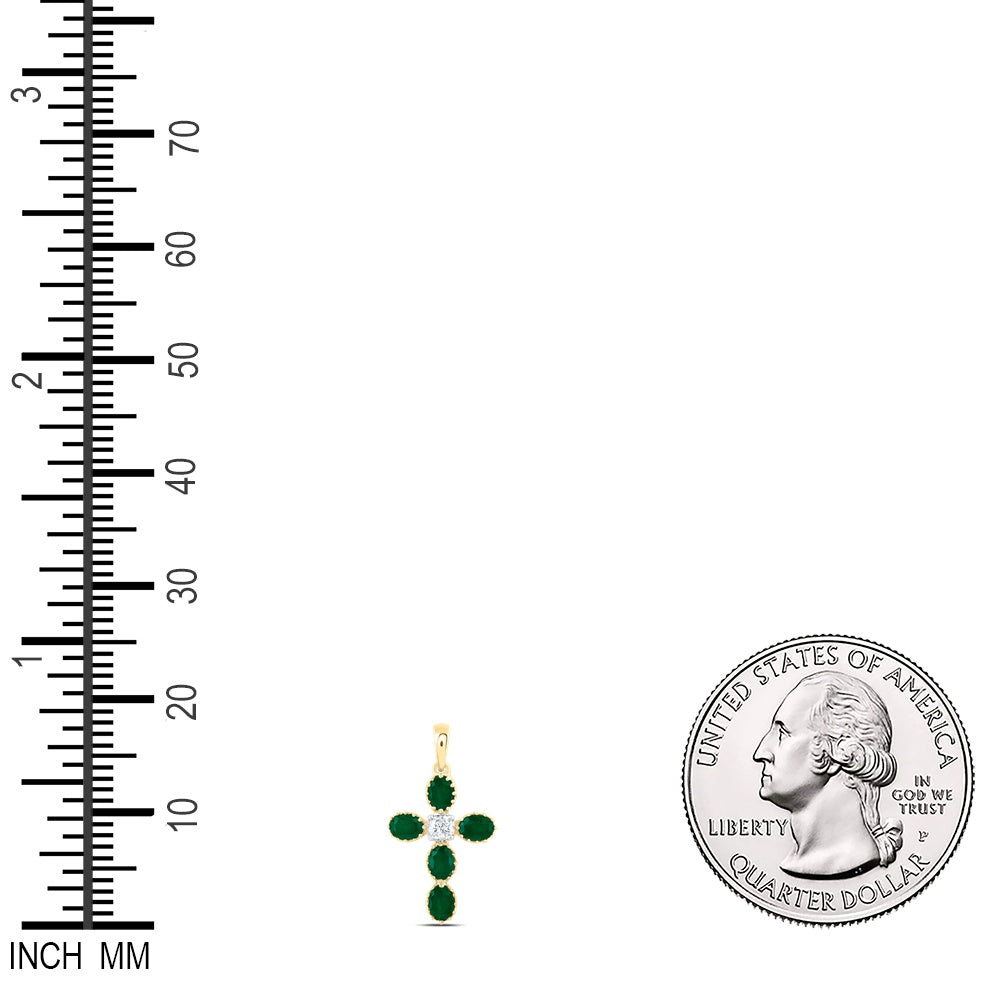1.02 Ctw Natural Diamond Green Cross Religious Pendant in 14k Yellow Gold