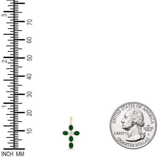 1.02 Ctw Natural Diamond Green Cross Religious Pendant in 14k Yellow Gold