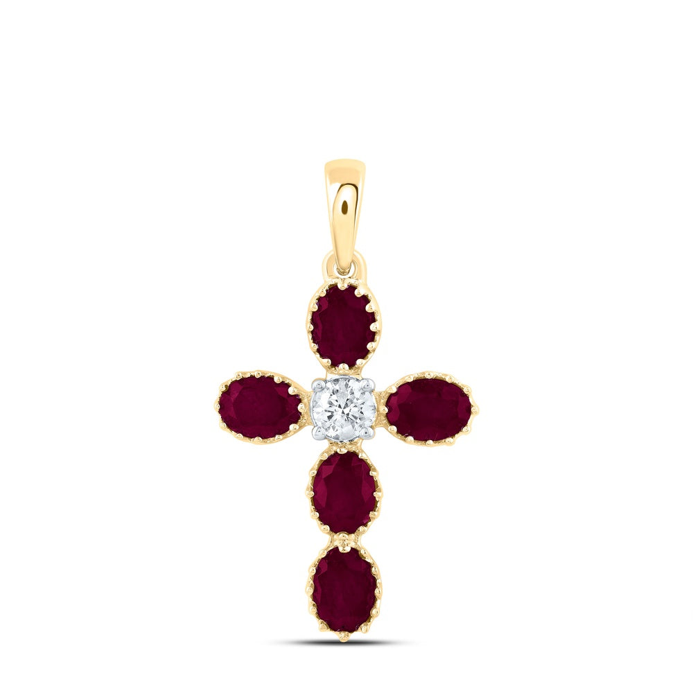 1.02 Ctw Natural Diamond Red Cross Religious Pendant in 14k Yellow Gold