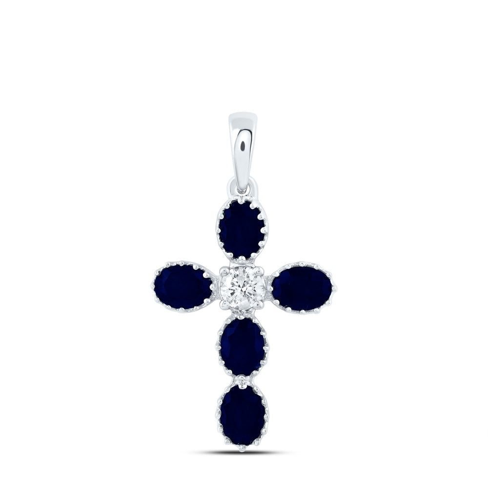 1.18 Ctw Natural Diamond Black Cross Religious Pendant in 14k White Gold