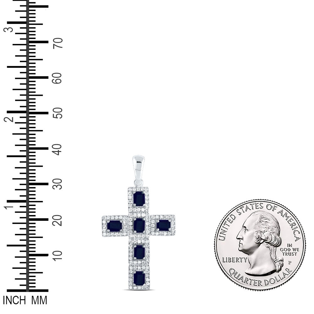 1.87 Ctw Natural Diamond Blue White Cross Religious Pendant in 14k White Gold