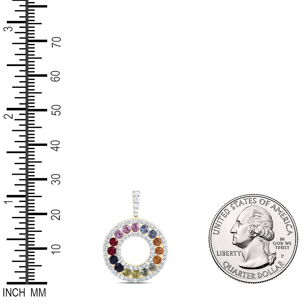 1.86 Ctw Natural Diamond Multi Color Open Circular Pendant in 14k Yellow Gold