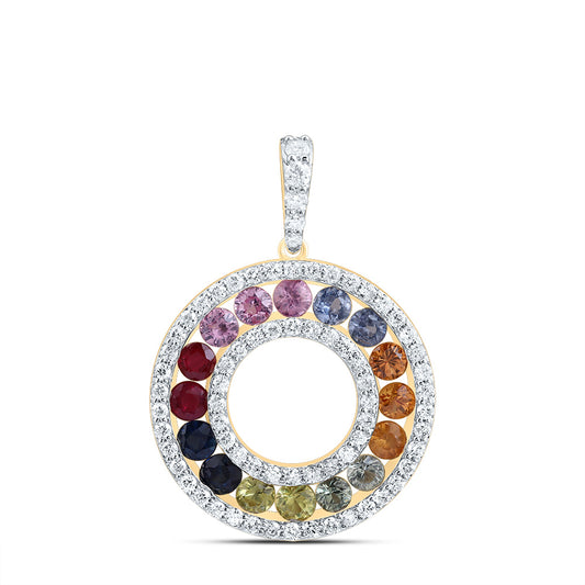 1.86 Ctw Natural Diamond Multi Color Open Circular Pendant in 14k Yellow Gold