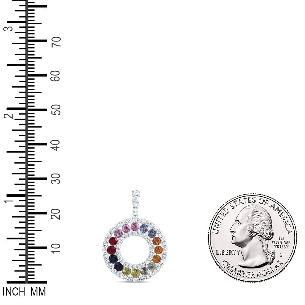 1.79 Ctw Natural Diamond Multi Color Open Circular Pendant in 14k White Gold