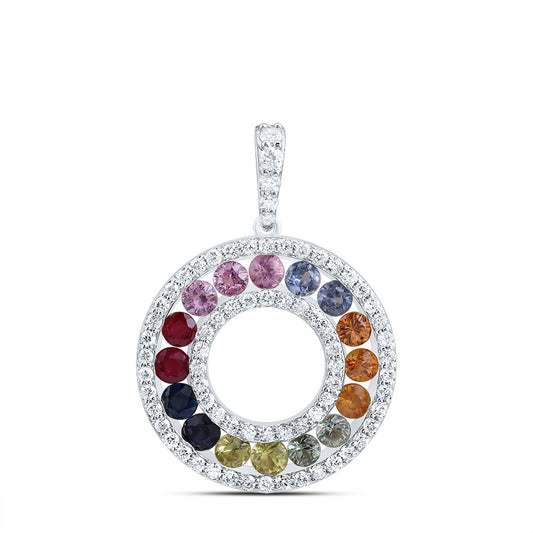 1.79 Ctw Natural Diamond Multi Color Open Circular Pendant in 14k White Gold
