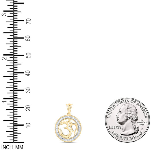 0.21 Ctw Natural Diamond Om Circular Border Pendant in 10k Yellow Gold