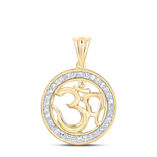 0.21 Ctw Natural Diamond Om Circular Border Pendant in 10k Yellow Gold