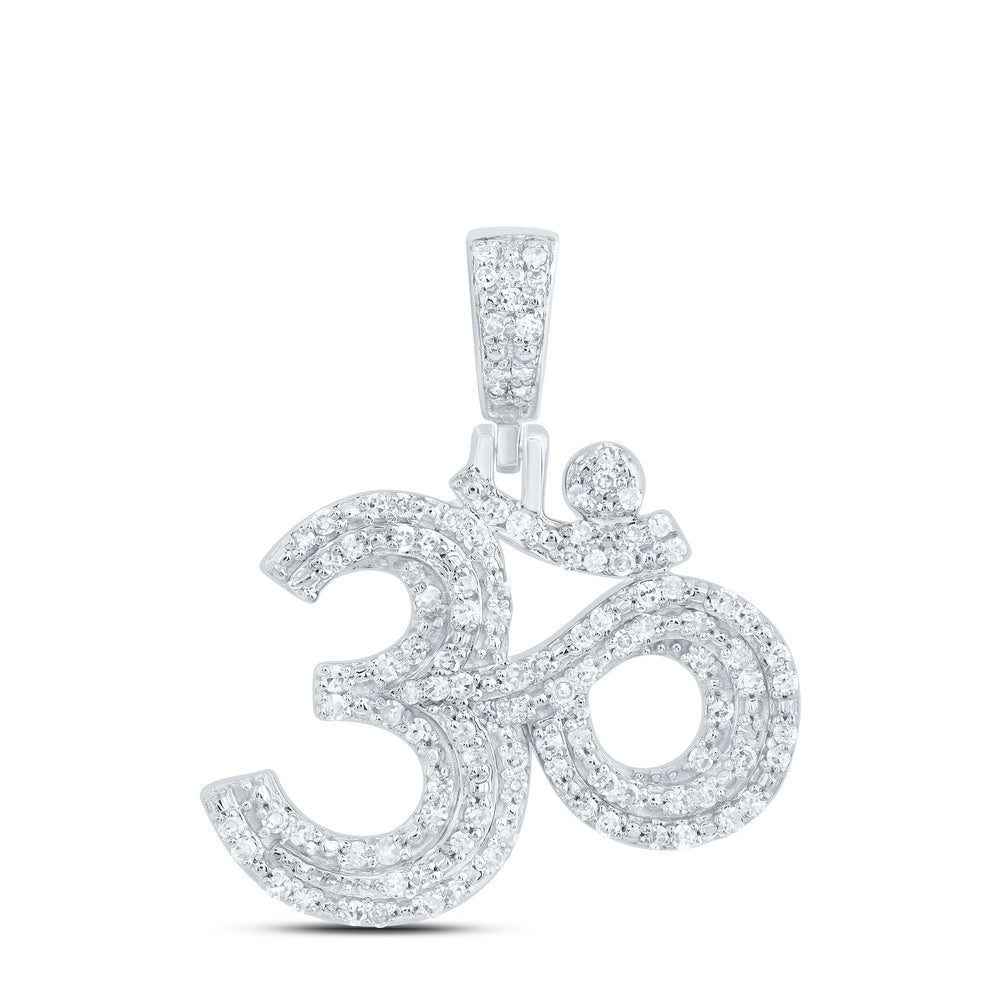 0.36 Ctw Natural Diamond Om Religious Pendant in 10k White Gold