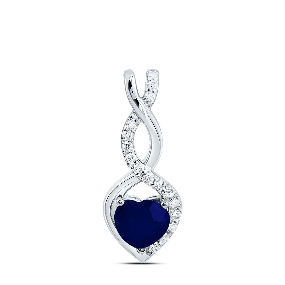 0.74 Ctw Natural Diamond Blue Heart Gift Pendant in 14k White Gold