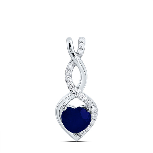 0.74 Ctw Natural Diamond Blue Heart Gift Pendant in 14k White Gold