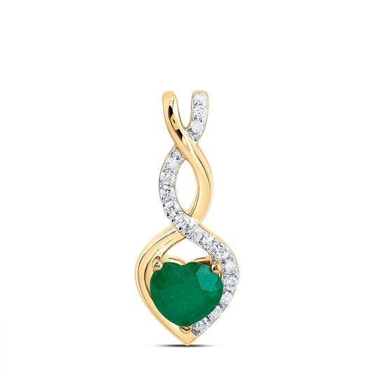 0.48 Ctw Natural Diamond Green Heart Gift Pendant in 14k Yellow Gold