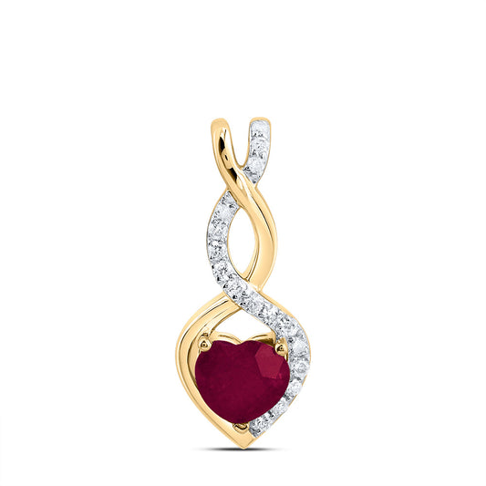 0.68 Ctw Natural Diamond Red Heart Gift Pendant in 14k Yellow Gold
