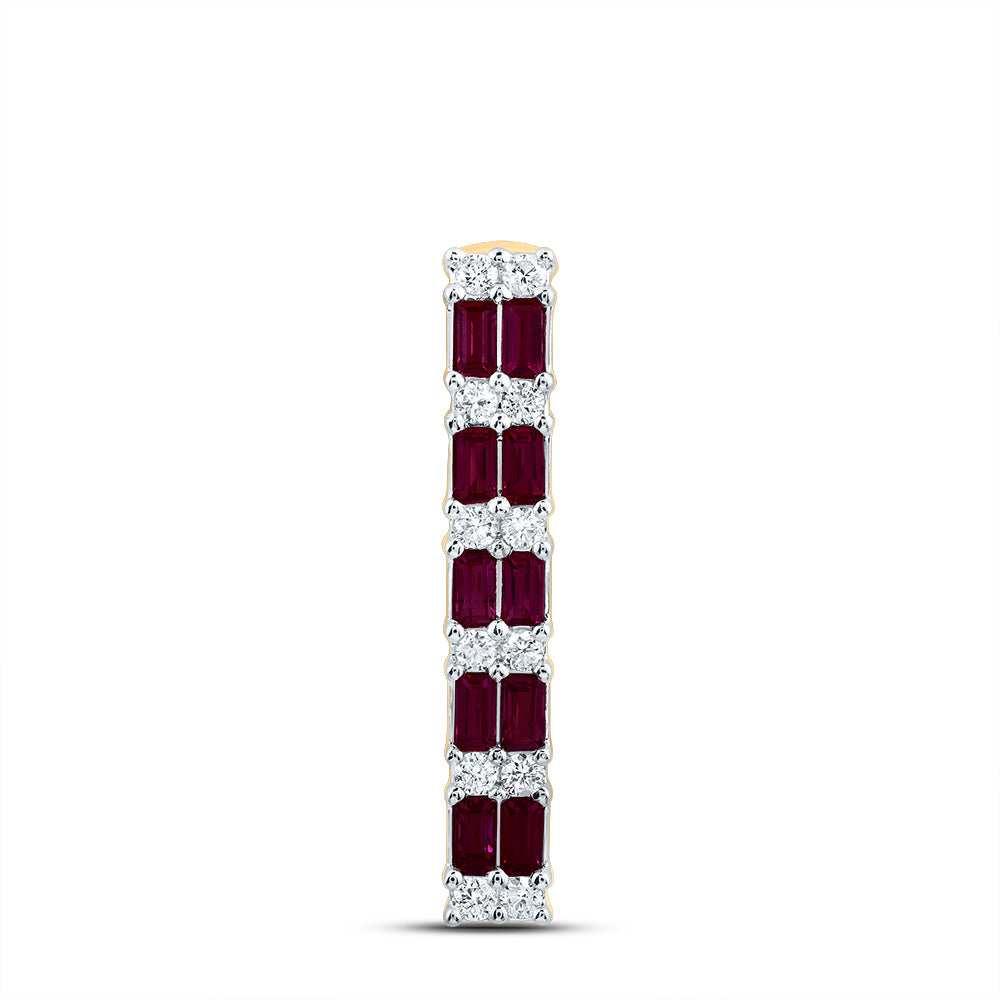 0.77 Ctw Natural Diamond Red Ruby Rectangle Gift Pendant in 14k Yellow Gold
